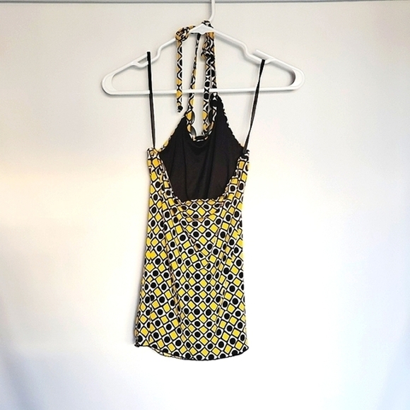 1062 * BCX Geometric Print Halter Top Yellow Black Size M - Picture 3 of 10